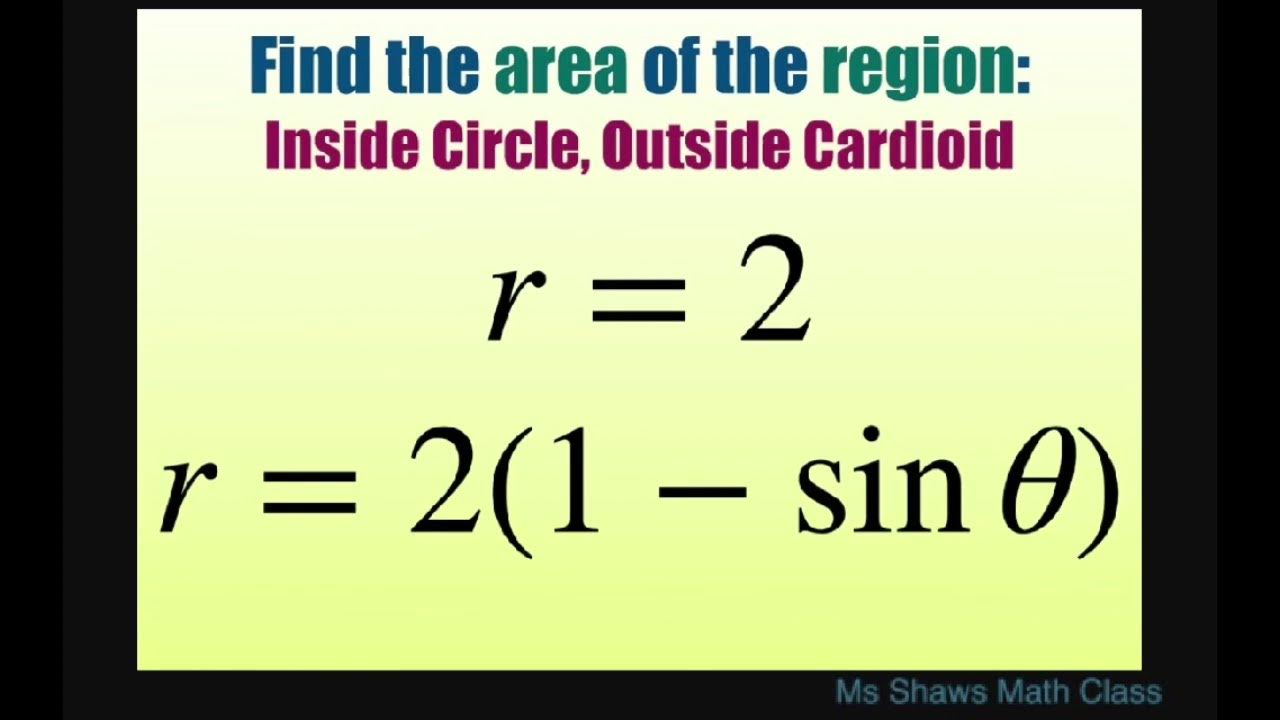Find area of region inside circle and outside cardioid for r = 2 and r