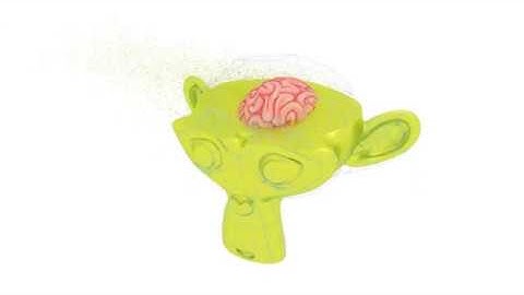 Blender dissolving monkey head with pulsating brain