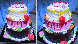 3step chocolatecake + strawberry + pineapple cake design | 3 kg cake decorating | HOW TO MAKE Cake