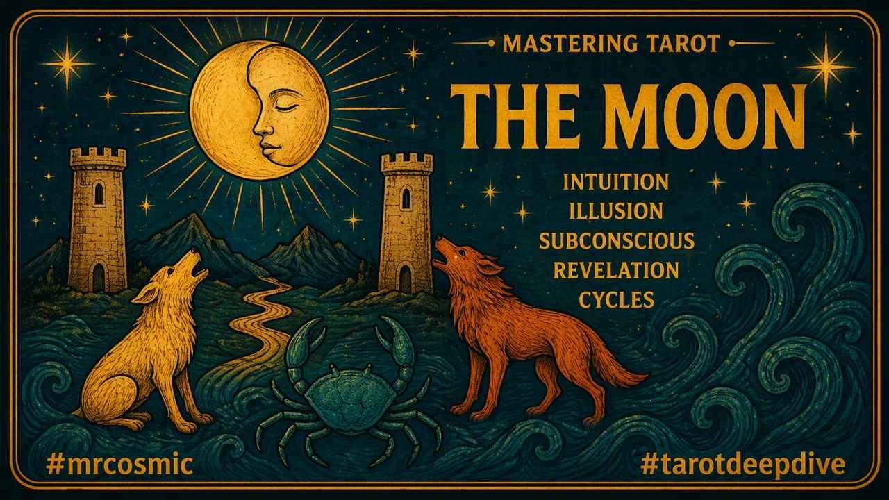 The Moon Card: Illusions and Cycles of Transformation 🌙 #mrcosmic #tarotdeepdive #secret thumbnail