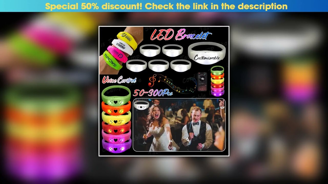 Hot Picks 50-300Pcs Music&Sound Activated Light UP Bracelets Customize Led Bracelet Glow in the Dar