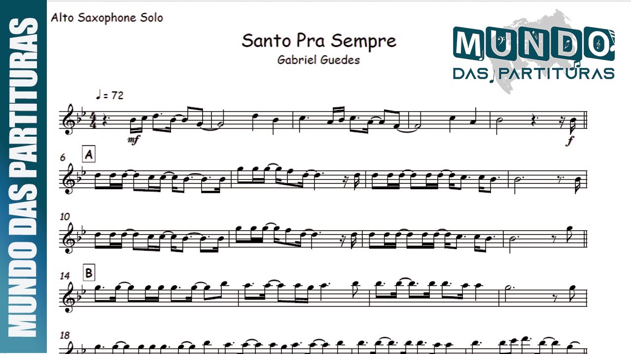 Santo Pra Sempre Gabriel Guedes🎺Partitura Melódica Sax Alto, Sax