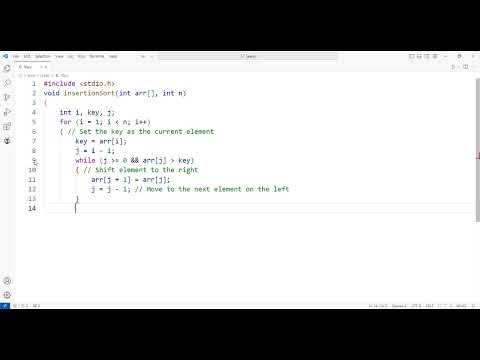 Insertion Sort Algorithm in C - YouTube