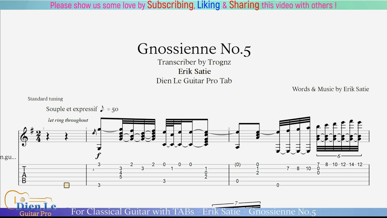 Tablature Gnossienne n°3 de Erik Satie (Guitar Pro) - Guitare seule