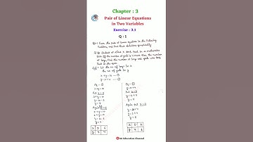 Class 10th Maths Chapter 3 Exercise 3.1 Pair of Linear Equations in Two Variables Q : 1 | New NCERT