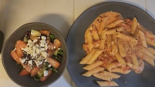 Dinner tonight, Penne Alla Vodka Sauce and Greek Salad. Yum! *Subscribe* #healthy #dinner