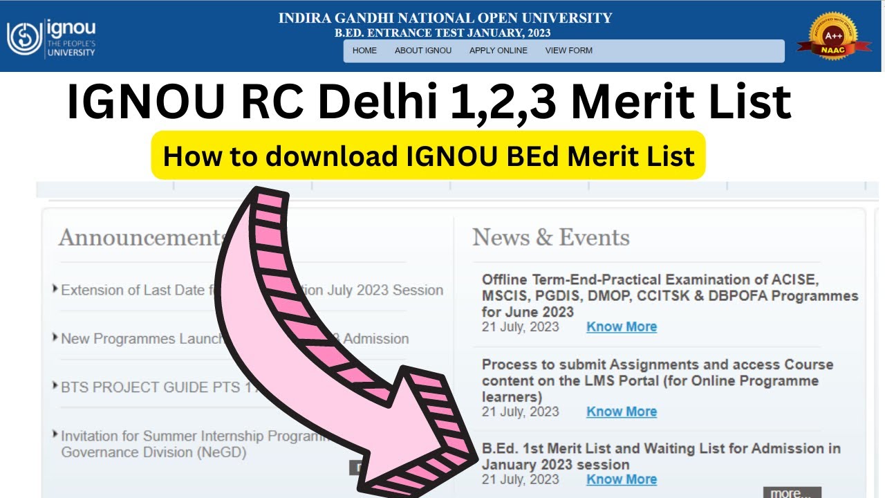 IGNOU BEd Merit List 2023 | IGNOU RC Delhi 1,2,3 Merit List | How to download IGNOU BEd Merit List