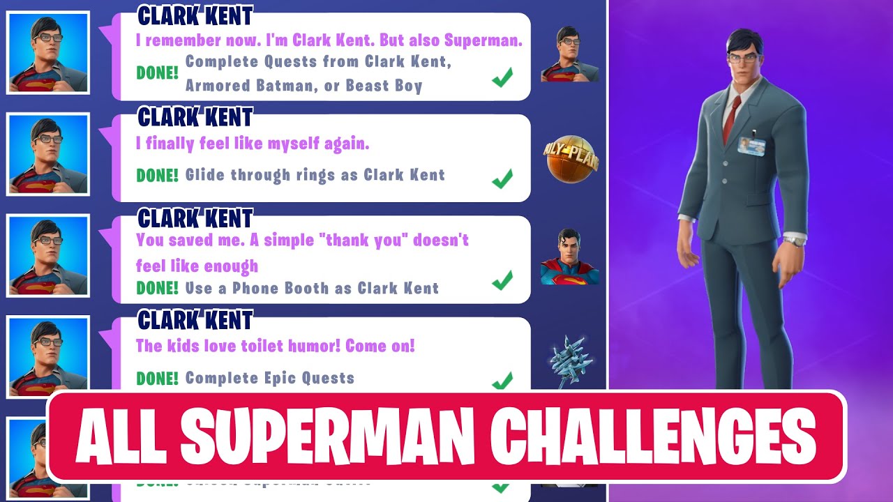 Fortnite All Superman Challenges & Rewards! (How to Unlock Superman, Clark Kent & more)