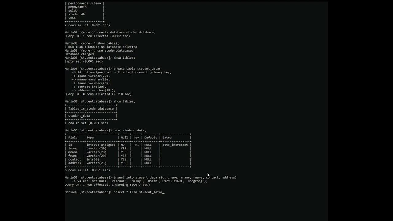 Creating STUDENT DATABASE using COMMAND PROMPT in Xampp MySQL ...