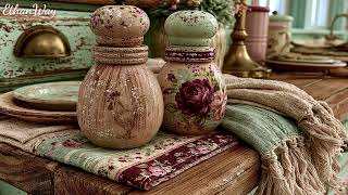 Faded Sage Green And Soft Celadon Romantic Americana Country Cottage With Rooster Farmhouse Details