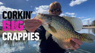 Fishing minnows under bobbers for shallow springtime crappies in NW Minnesota!