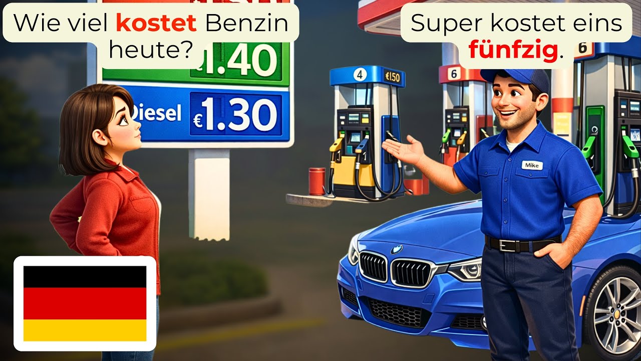 🇩🇪 15 Ежедневных Немецких Диалогов на Автозаправке для Начинающих | Основные Фразы A1–A2