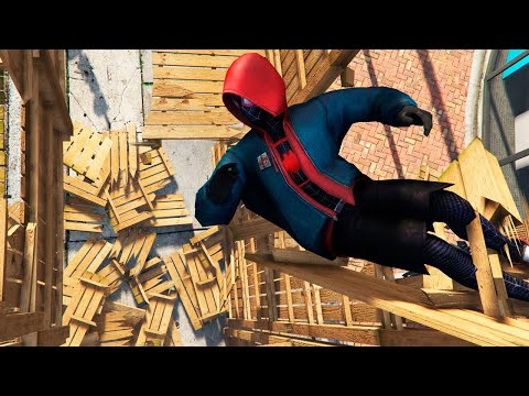 GTA 5 Stunning Ragdolls #113 - Spiderman Miles Morales Tables Fails (Slow Motion)