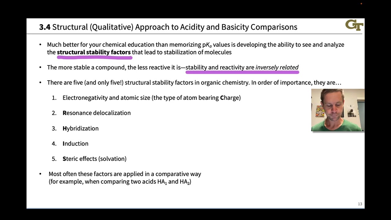 Structural Comparisons of Acidity and Basicity; The Stability Factors
