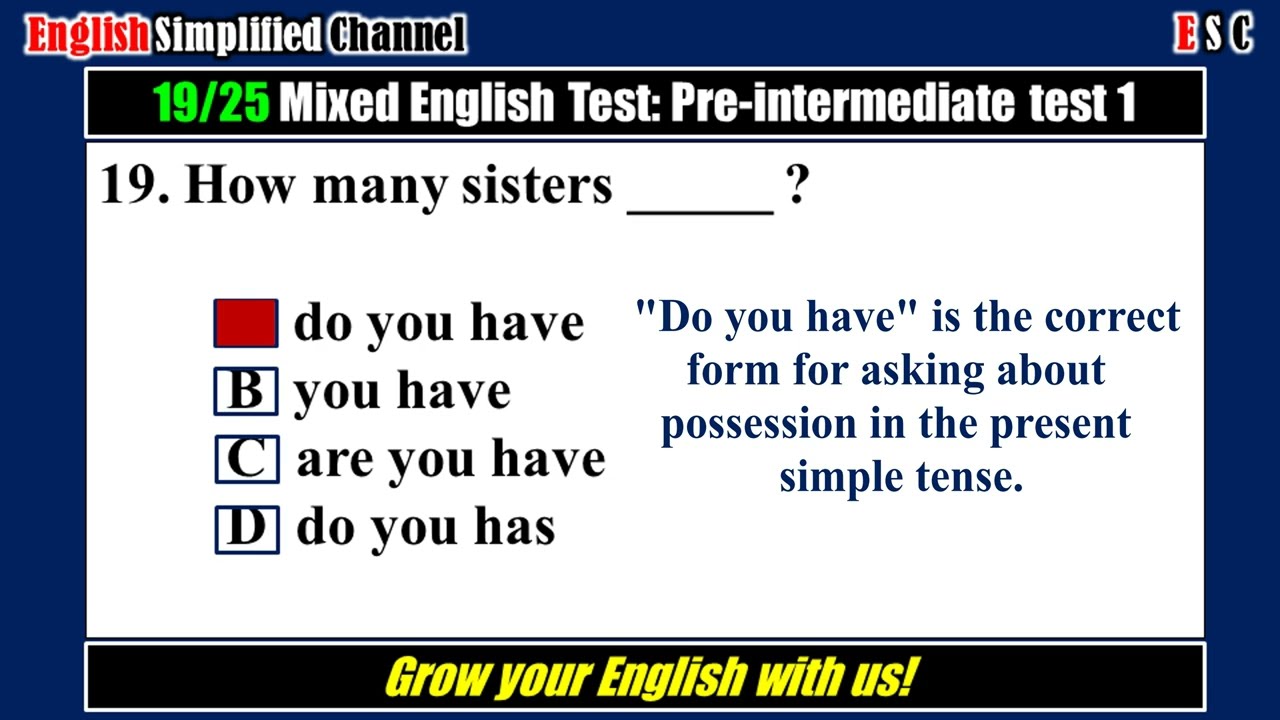 Pre-Intermediate English Grammar Test With Answers | ESL Grammar Practice