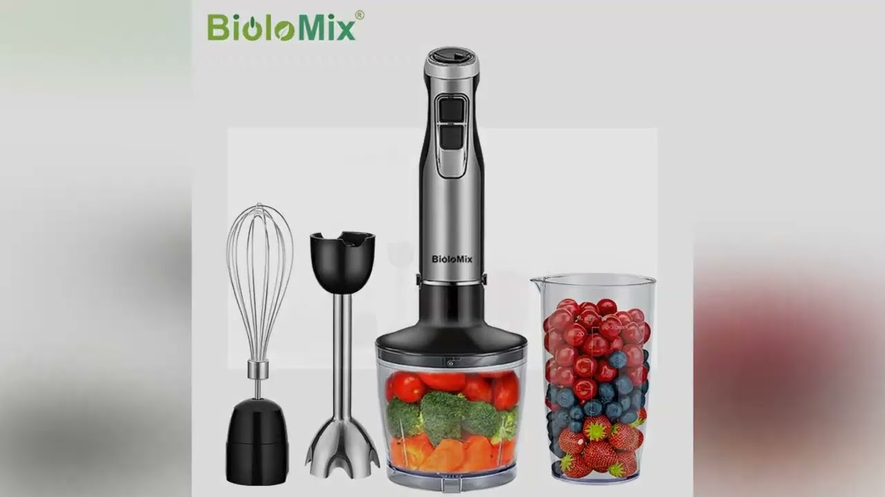 BioloMix 4 in 1 High Power 1200W Immersion Hand Stick Blender Mixer Includes Chopper and Smoothie Cu