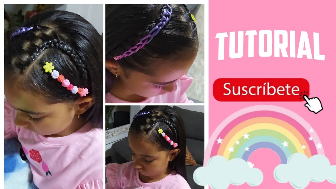 Tutorial hermoso peinado para niñas 🩷 peinado colorido y con cintas🌈 