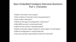 Basic Embedded Hardware Interview Questions Part 1 Transistor