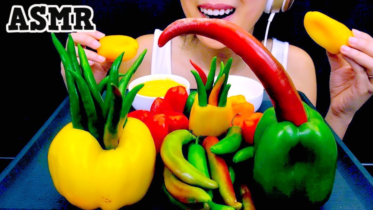 HEALTHY EATING ASMR:  SWEET AND SPICY PEPPER PLATTER | Eating Sounds No Talking | TracyN ASMR