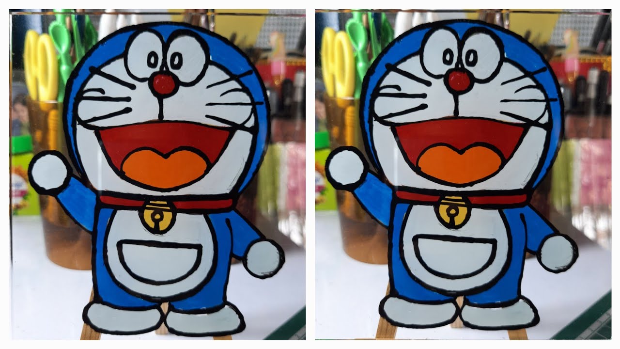Doraemon Painting On Glass | Doraemon Creative Glass Painting For Beginners | Acrylic Painting