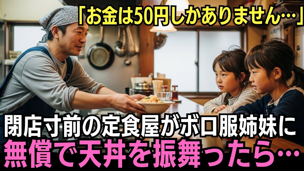 「お金は50円しかありません…」閉店間際の定食屋に現れたボロ服の姉妹→天丼を振舞った翌日、黒塗りの高級車が現れて...【感動する話】
