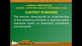 LESSON 1 APPLYING QUALITY STANDARDS AQS LO3