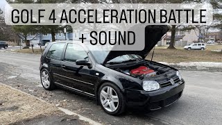 VW Golf 4 acceleration battle + sound ( 1.6 vs 1.9 TDI vs 1.8t vs 2.3 VR5 vs 2.8 VR6 )