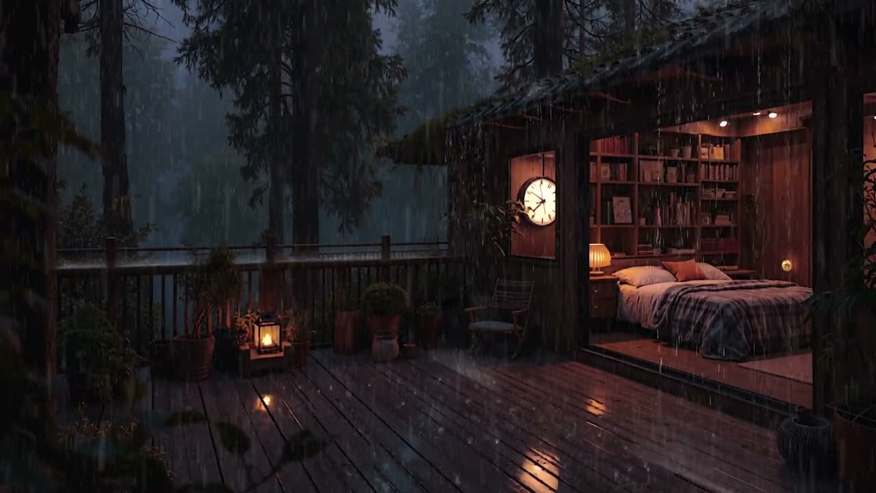 Cozy Woodland Cabin Wrapped in Gentle Rain at Night 🌲 | Relaxing Rain Sounds for Sleep