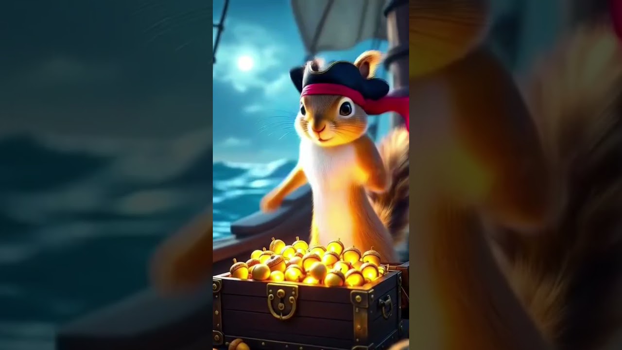 Squirrel Pirate Unveils Glowing Acorn Treasure on Chaotic Ship