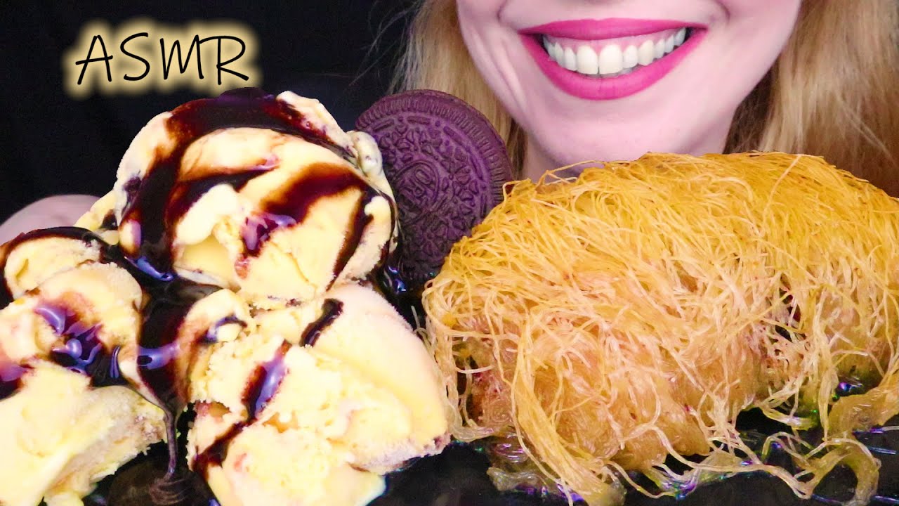 COOKIES 'N' CREAM ICE CREAM 🍨 & KADAYIFI WITH NUTS | No Talking | ASMR Mukbang | Real Eating Sounds
