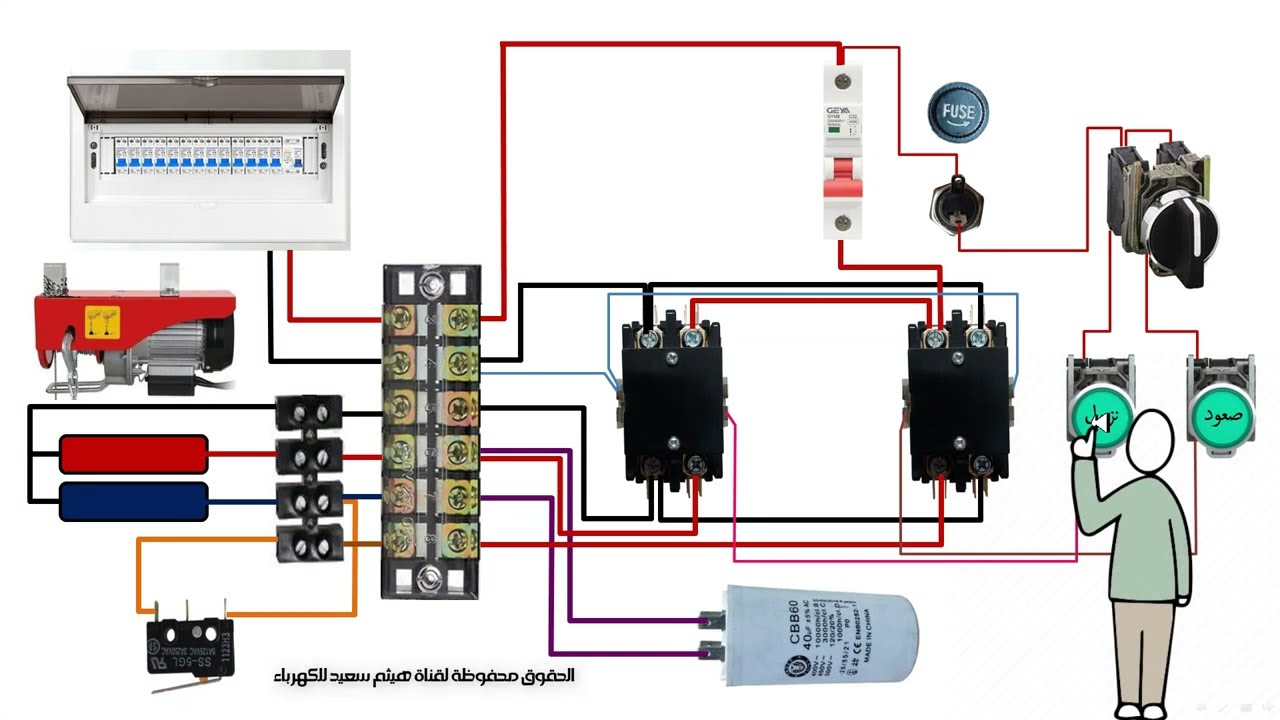 دائرة تحكم ونش رفع 🏗  2 حركة أحادي بواسطة 2 كونتاكتور