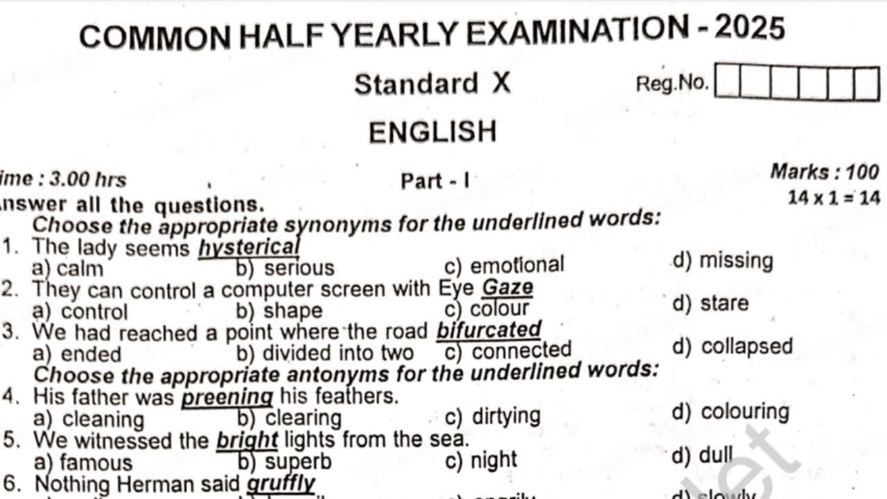 10TH STD ENGLISH HALF YEARLY EXAM QUESTION PAPER | GOLDEN IMPORTANT QUESTIONS 2025-26 | RIYAS KALVI