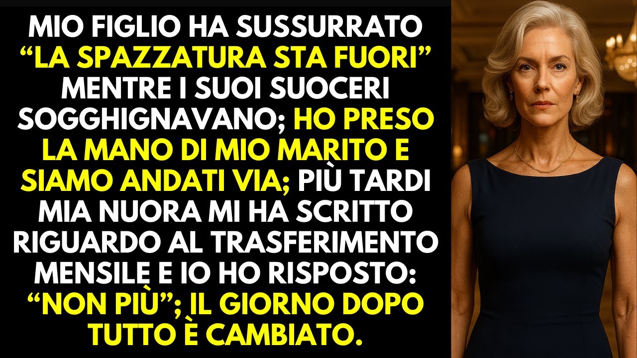 Mio figlio sussurrò: “La spazzatura sta fuori”, e i suoceri risero — presi la mano di mio marito e…
