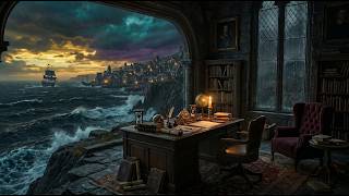Stormy Seaside Library | Rain, Wind &amp; Ocean Waves Ambience for Sleep, Study &amp; Relaxation