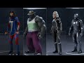 Marvels Avengers All Outfits/Costumes Showcase - (MS Marvel , Hulk , Iron Man &amp; Black Widow)