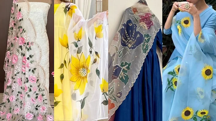 Latest Organza Hand painted dupatta designs 2025|Hand painted dupatta designs