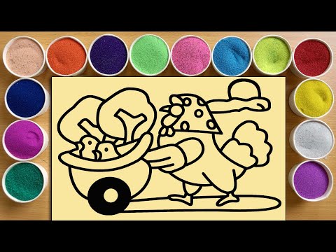Tô Màu Tranh Cát GÀ MẸ VÀ ĐÀN GÀ CON - Colored Sand Painting chickens (Rainbow Candy)