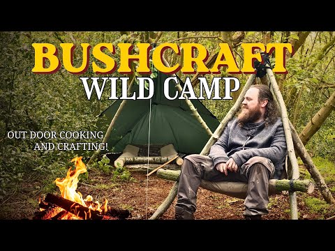 2 DAYS BUSHCRAFT IN THE WILD! - RAISED BED, CHAIR & SHELTER BUILD! Wild Camping & Cooking!