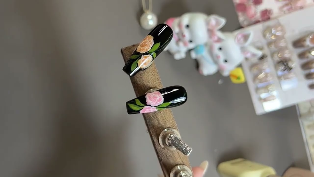 How to create this rose nail design on a black background | Black rose nail art | Day 23