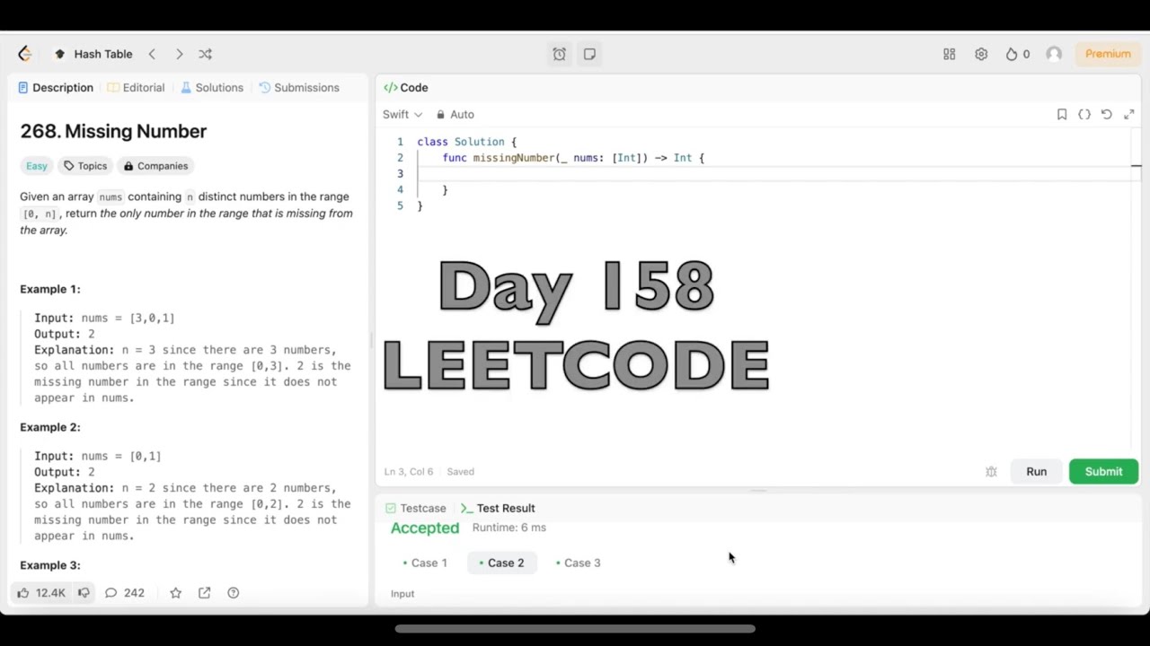 Day 158: LeetCode Problem 268. Missing Number - Swift - YouTube