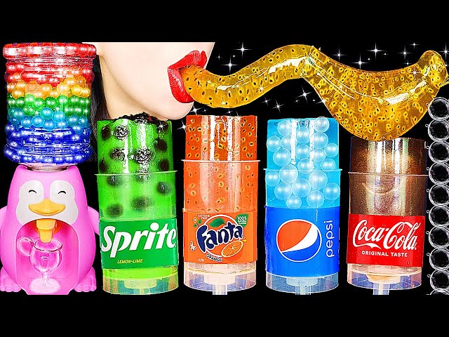 ASMR RAINBOW DRINKS *BOBA TEA PUSH POP JELLY, CANDY, FROG EGGS, BIRD GLASS, 신기한 물 먹방 EATING SOUNDS