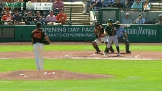 OAK@SF: Bumgarner gets a strikeout to end the inning