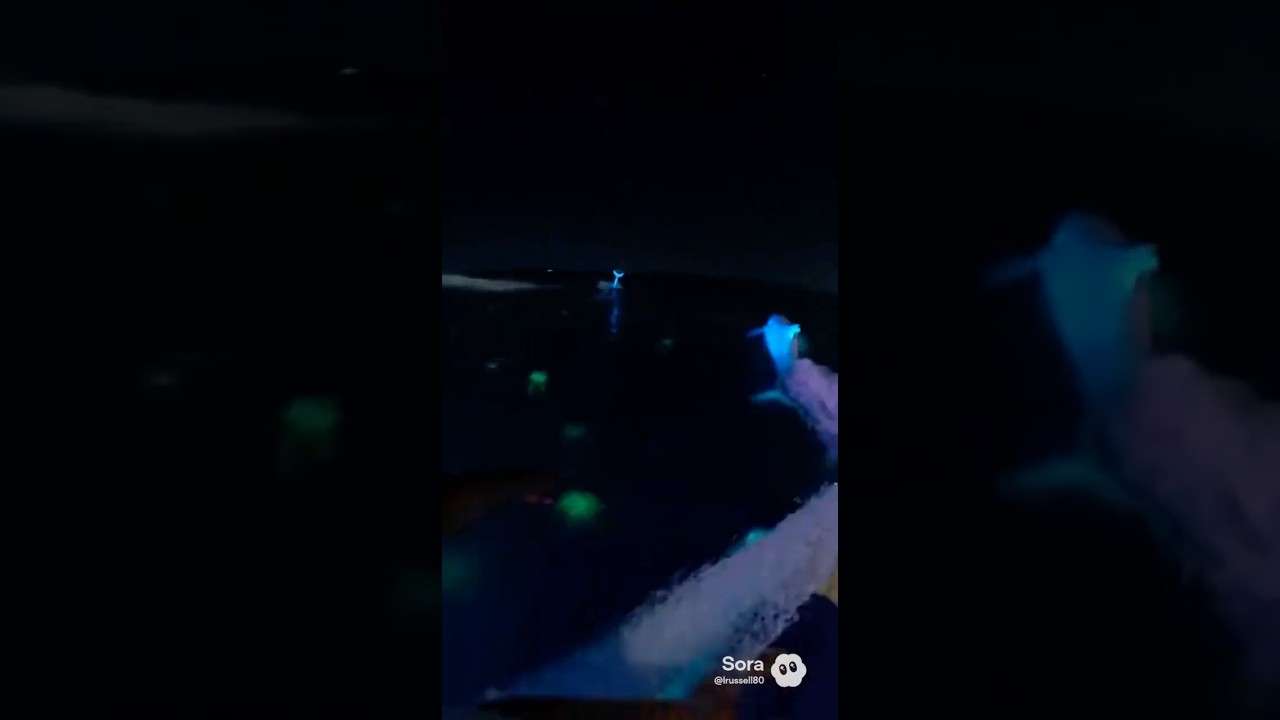 Touching glowing water while surfing 