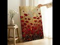 Red Poppy Wall Art, Gold Textured Floral Canvas, Large Flower Painting, Modern Botanical Decor