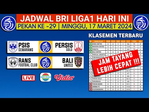 Jadwal BRI Liga 1 2024 Hari ini Live Indosiar - Psis vs Persis Solo - Klasemen Terbaru Liga 1 2024