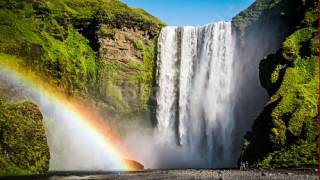 Skogafoss Waterfall With Rainbow In Iceland stock video 5014