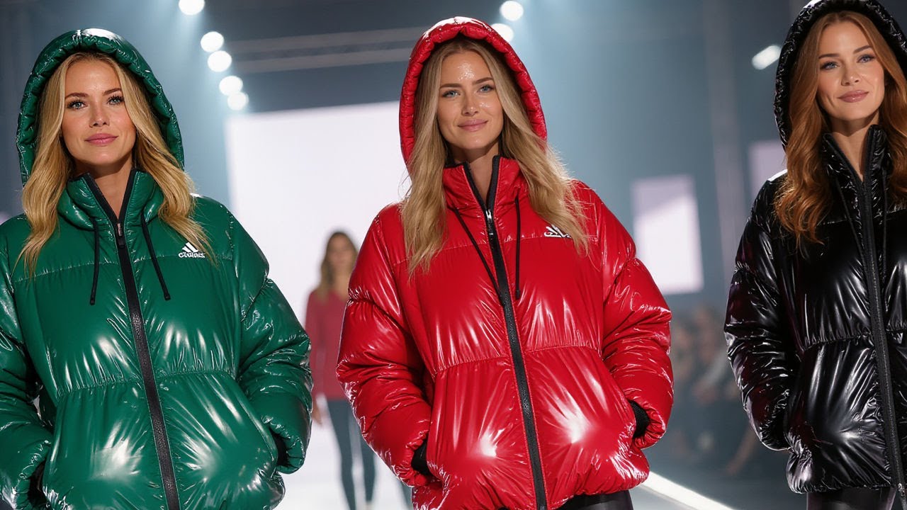 Shiny Puffer Jackets & Leggings Fashion Show | Shimmer Winter Style!