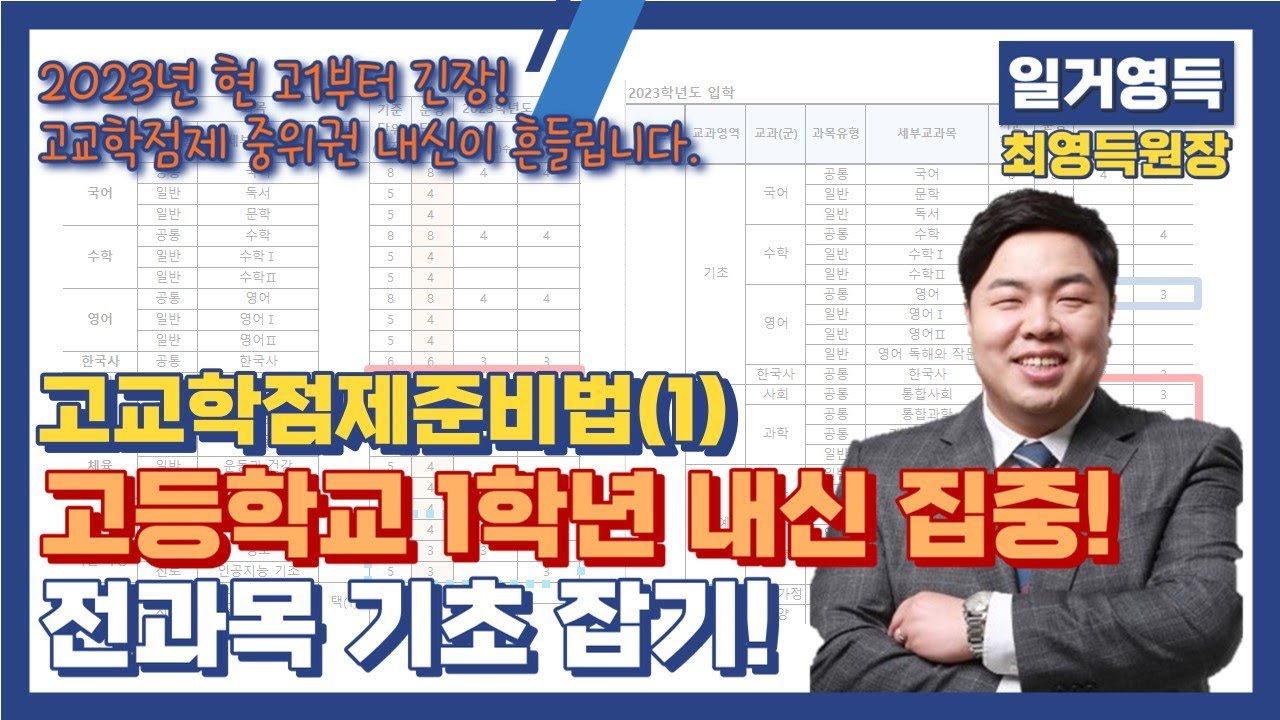 고교학점제 공부법 1편. 현 고1 고교학점제 단계적 도입시기 내신을 위한 기초 학습 필수입니다 [일거영득_최영득원장]
