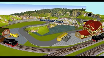 Kleinanlage Spur H0, 220 * 125 cm, Märklin C Gleis (Quäl dich du Sau...), sequentieller Zugspeicher