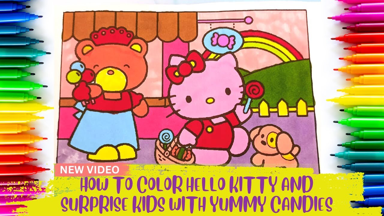 HOW TO COLOR HELLO KITTY AND SURPRISE KIDS WITH YUMMY CANDIES - SENI